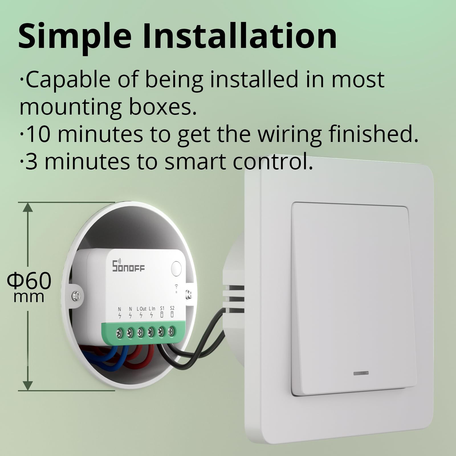 SONOFF MINIR4M Matter Wlan Smart Relais, przełącznik WiFi, 2-drożny mini moduł DIY, automatyka domowa, Smarthome, włącznik światła, podtynkowy, kompatybilny z Apple Home, Alexa i Google Home, IFTTT,