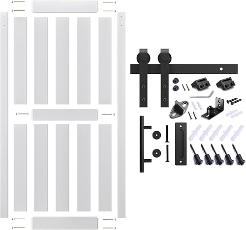 Miniatura 3 de ALAMEDADT Puerta corredera de granero de 36 x 84 pulgadas con kit de herrajes para puerta de granero de 6.6 pies, mango y guías de suelo, agujeros