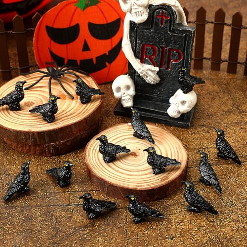 Image of JUNEBRUSHS 50 Pcs Black Mini Resin Crow Halloween Table Decorations