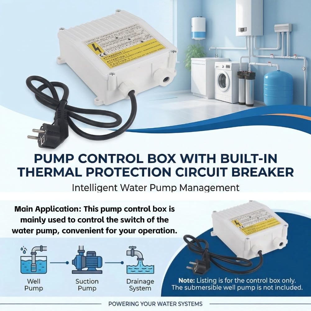 Controlador de Bombas Sumergibles Caja de Control de Bomba con Controlador de Disyuntor de Protección Térmica para Bombas Sumergibles, Bombas de Succión Domésticas (1500W Enchufe