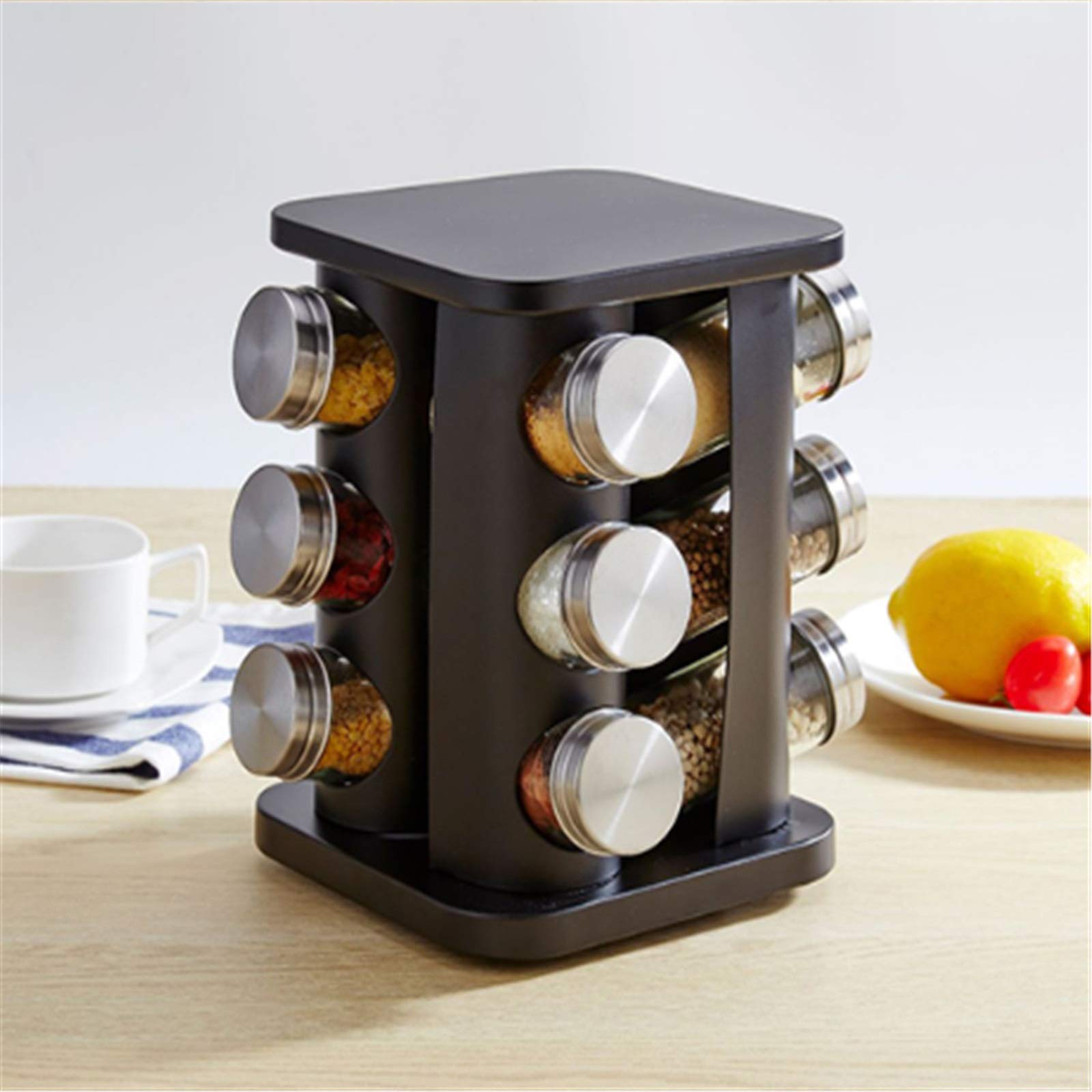 Porta Condimenti da Cucina Barattoli for spezie sale peperoncino spezia rack vetro condimento bottiglia set con supporto girevole per Famiglie e Ristoranti