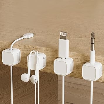 KEKOZE Magnetic Cable Organizer Clips Self Adhesive Wire Management Solution for Home Office Car Desk Cable Data Power Cord and More Keep Your Cables Tidy and Organized with Ease (Pack of 4) White - image, photos