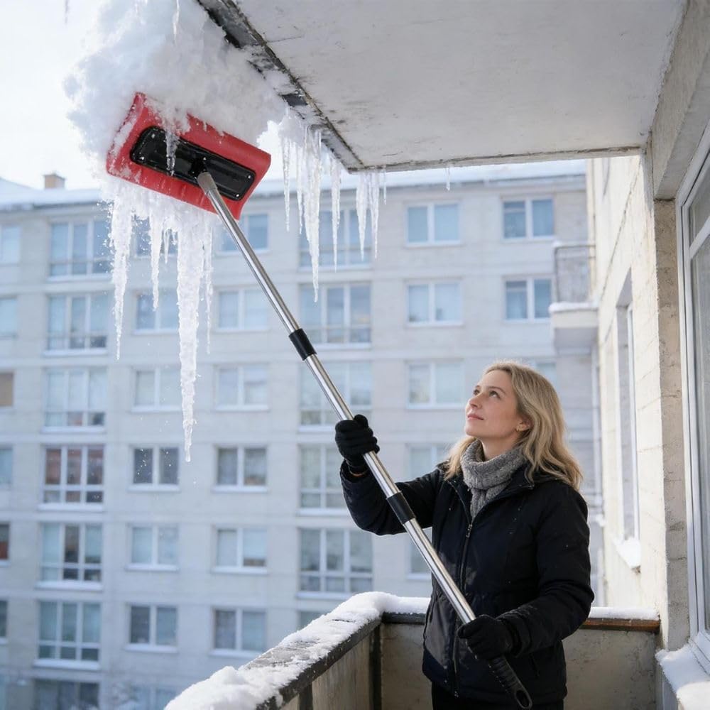 Adjustable Telescoping Snow Roof Rake, 78-157in Snow Rake for House Roof Telescoping, 15.7in EVA Push Plate & Stainless Steel Telescopic Pole Quick Assembly for Roof Car Outdoor Snow (94.5in)