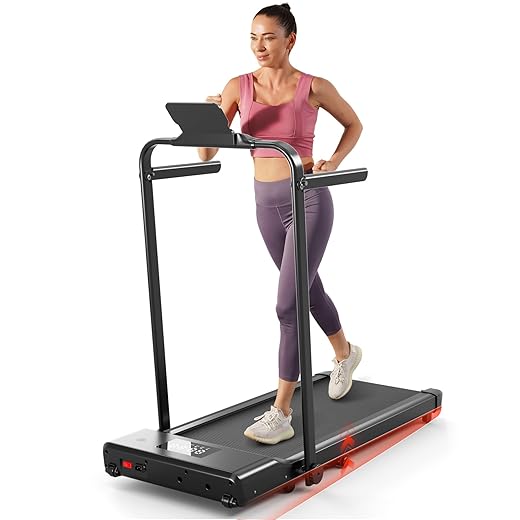 Walking Pad Treadmill with Handle bar, 3.0HP Small Foldable Treadmills for Home with APP Remote Control and LED Display, 7.5MPH Portable Treadmill 300 Lbs Capacity