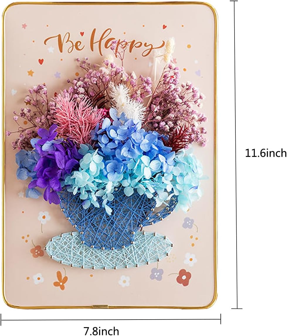 BAZIMA DIY String Art Kit for Beginner,Flowers String Art, DIY Dried Flowers Craft Kit,Unique Gift, Craft Kit for Holidays,Cup and Flowers