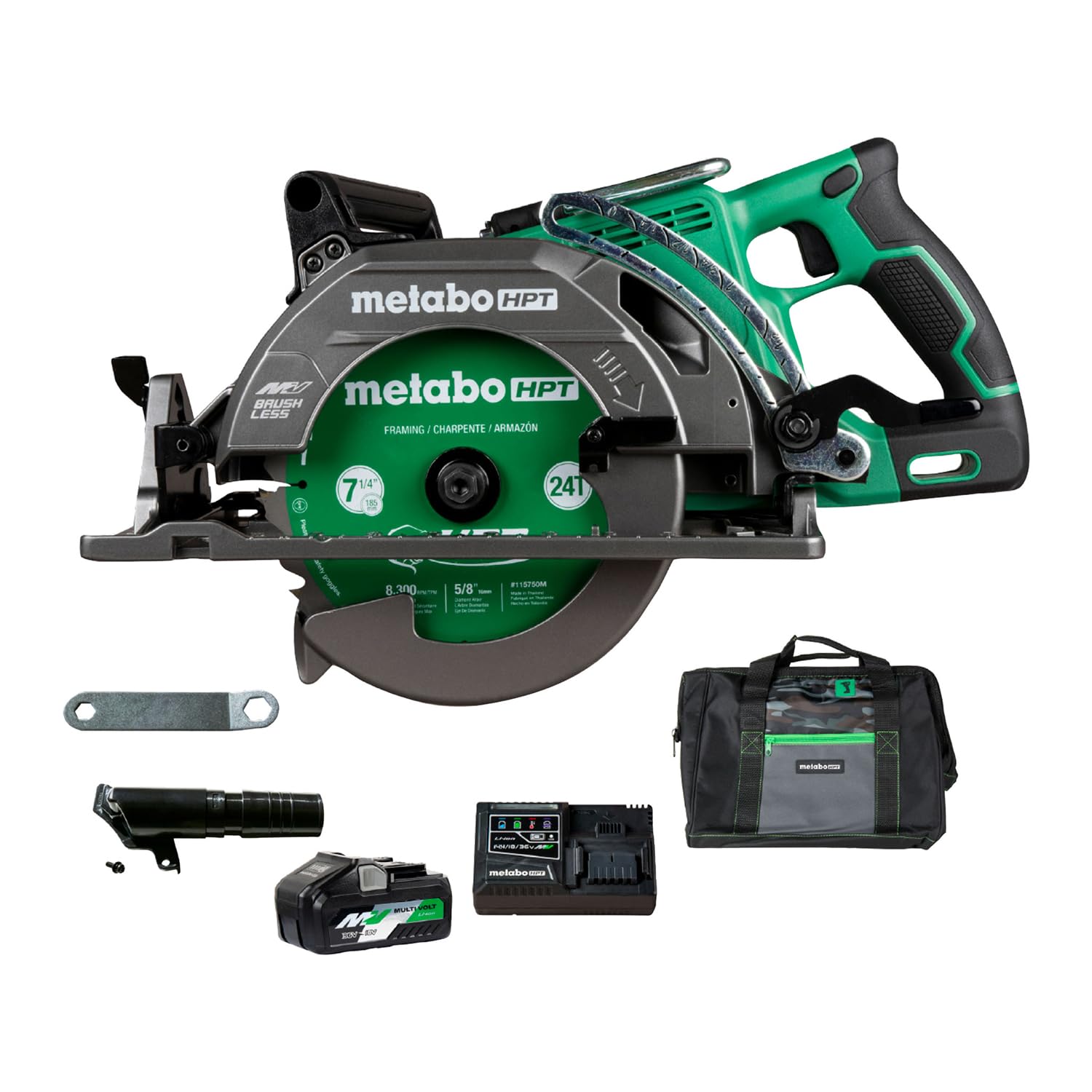 Metabo HPT36V MultiVolt 7-1/4 Inch Rear Handle Circular Saw, Cordless Circular Saw with 36V Battery, Lightweight Design, 53° Bevel Capacity, Brushless Motor, Electric Brake, C3607DWA