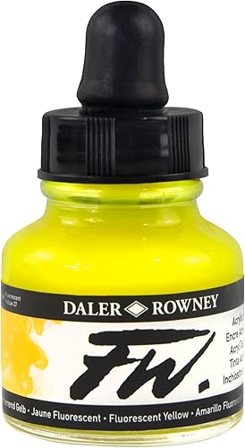Daler-Rowney FW - Botella de tinta acrílica, color amarillo fluorescente, tinta de dibujo acrílica versátil para artistas y estudiantes, tinta de