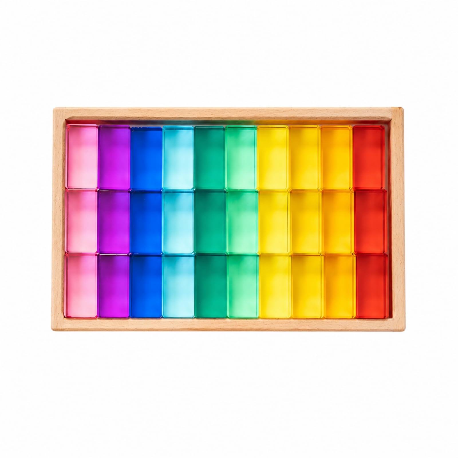 30 Pezzi Blocco da Costruzione con Vassoio in Legno Liscio Blocco Acrilico Trasdo Colorato Giocattolo Educativo per Bambini, Stile B