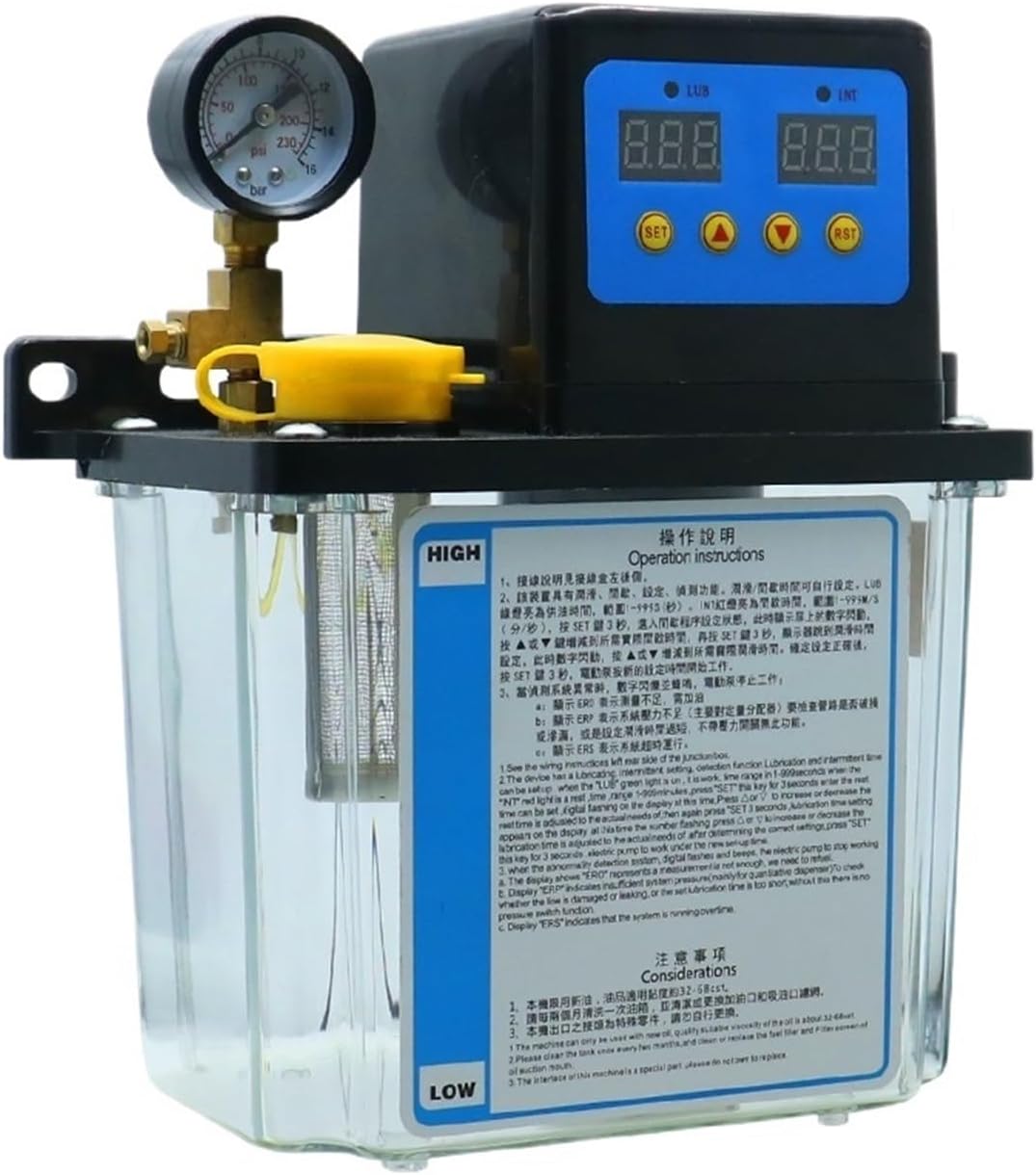 1pc 1L 2L Lubricant Pump Automatic Lubricating Oil Pump with Pressure Gauge CNC Electromagnetic Lubrication Pump Lubricator(2L 220v,Dual Display)
