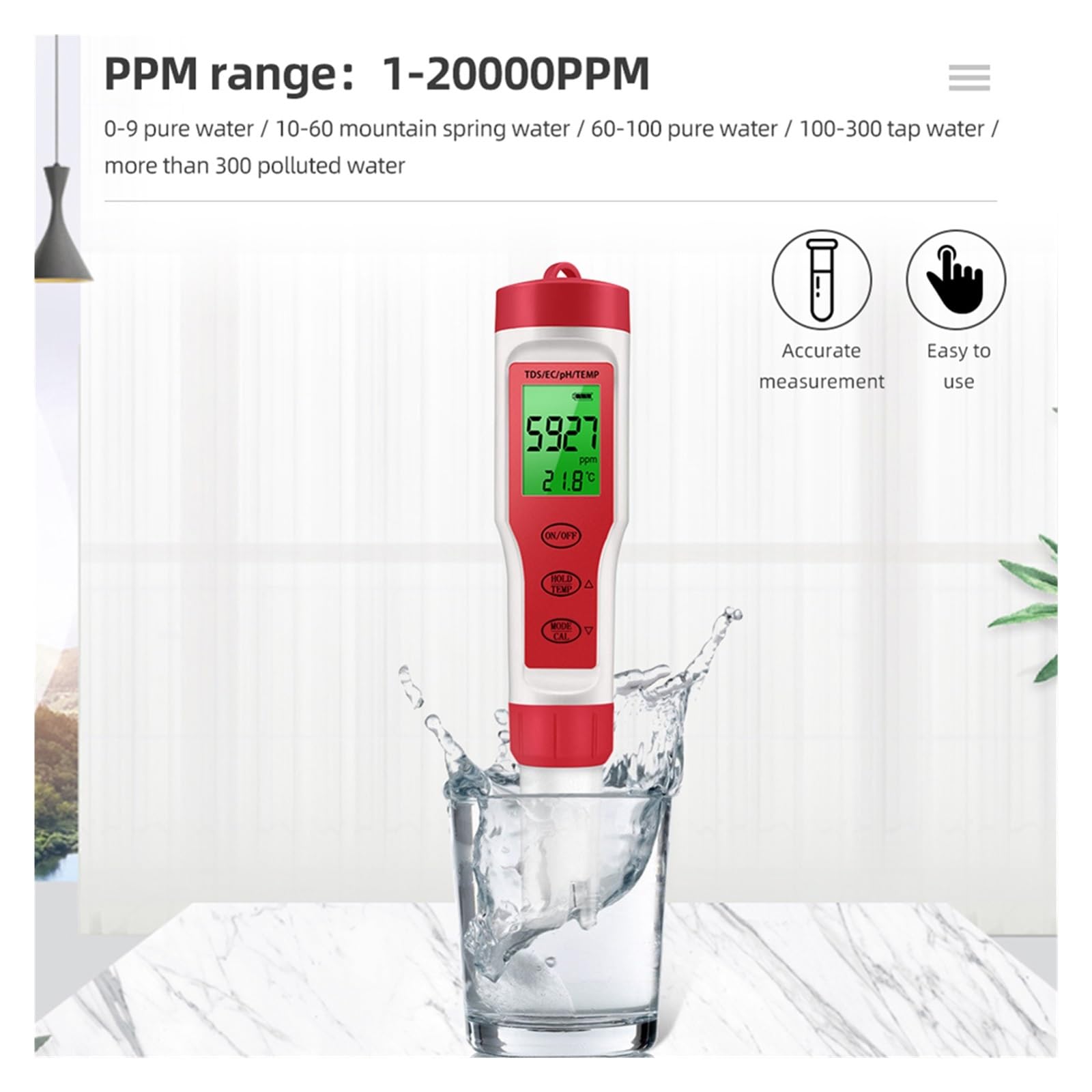 Medidor De PH Profesional 4/3 En 1 TDS/Temp/EC Ph Probador Calidad Del Agua Pluma Detector Conductividad Monitor Herramienta Medida Pureza(EZ-9908 4 IN 1)