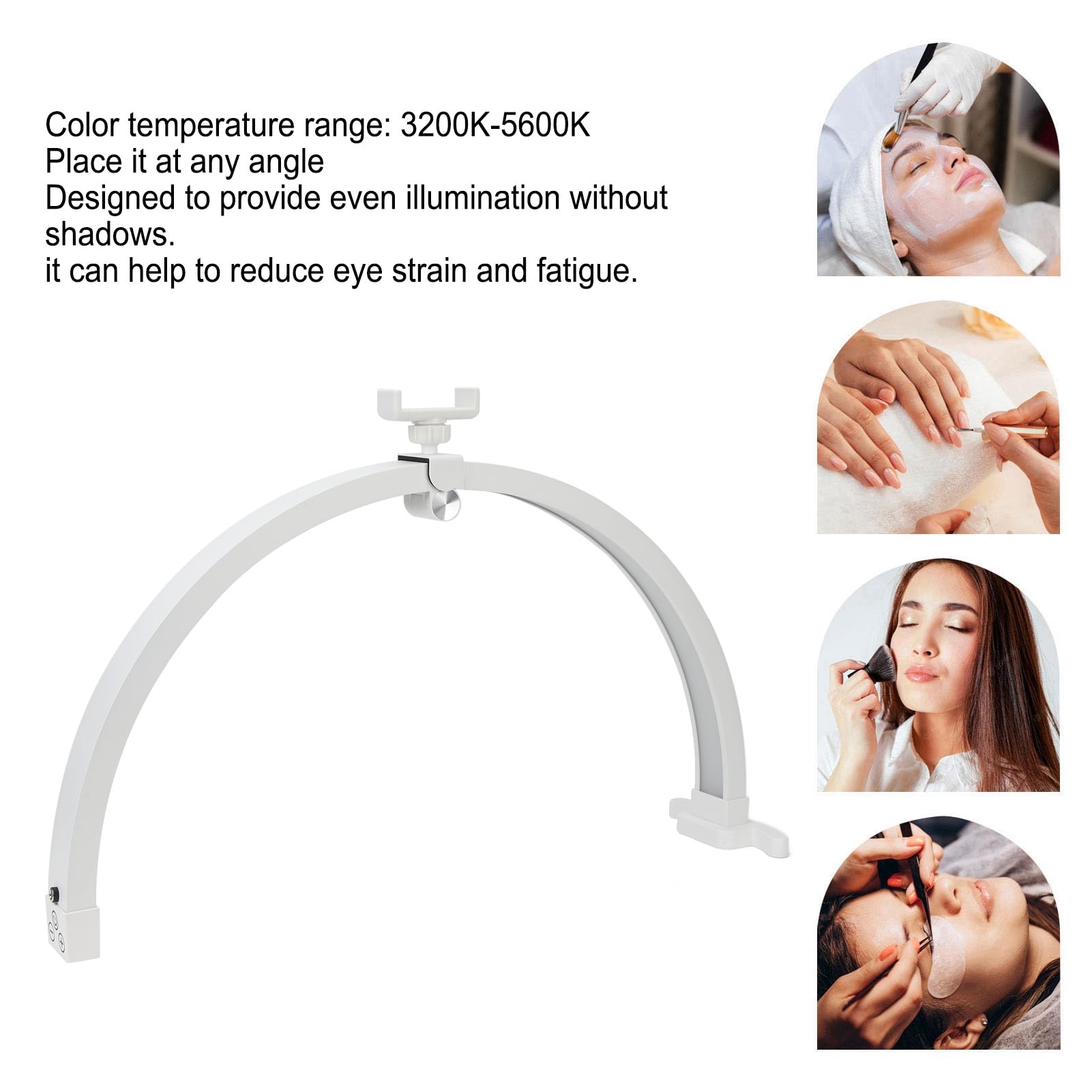 Akozon 20-Zoll-Nagel-Schreibtischlampe, 20 W, Touch-Steuerung, Maniküre, Tattoo, Schreibtisch, Beauty-Licht, Tischlampe, 3200–5600 K, Weiß, ABS, Aluminium