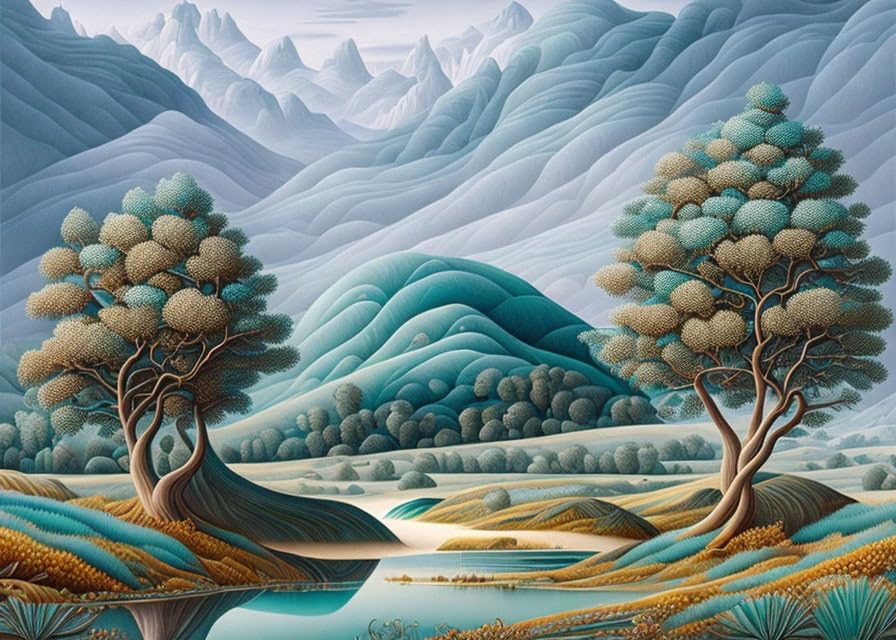 Toile paysage quilled bleu sarcelle SERENDIPITP poster évasion zen 58x90 cm