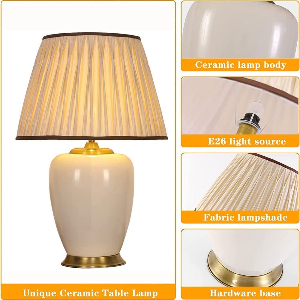Lampa Stołowa Lampy Stołowe Do Salonu Duża Ceramiczna Lampa Stołowa Lampa Biurkowa Białe Szkliwione Lampy Stołowe Z Kloszem Lampa Nocna Do Salonu Lampa Nocna Lampa Do Sypialni-W, Pilot Zdalnego Stero