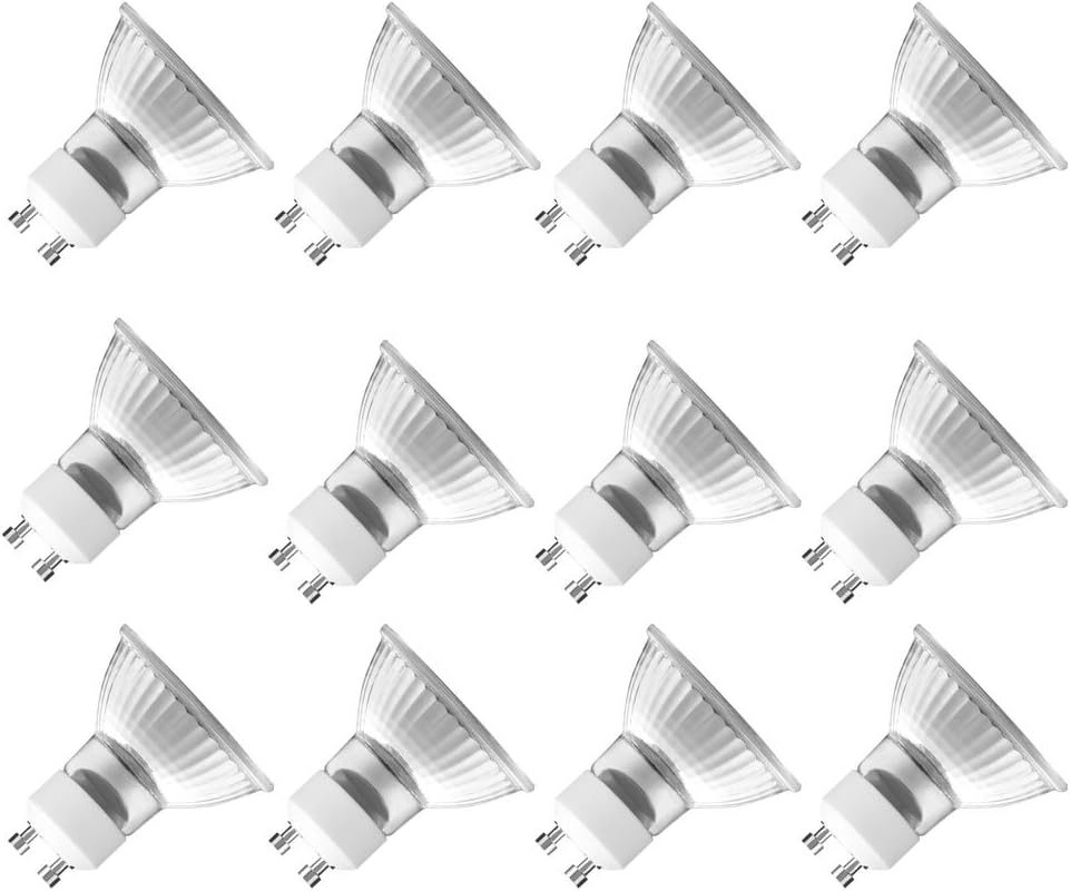 Pack of 12 Nuloxx Halogen GU10 28 W/827 2700 K Warm White 350 lm AC 220... 240 V 110 ° Beam Angle, Glass Reflector replaces 38 Watt Light Bulbs. Dimmable. [Energy Class C]