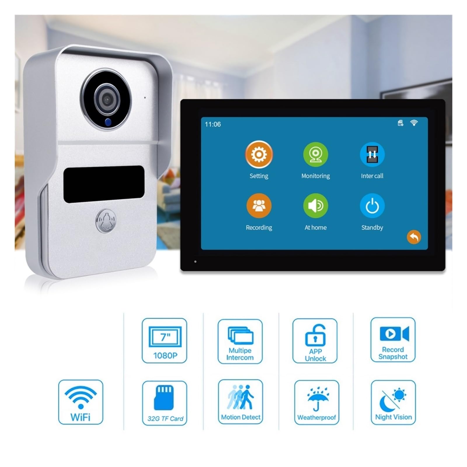 7 "Système D'interphone Vidéo Résidentiel WiFi Intelligent Écran Tactile RFID Entrée De Porte sans Fil for Appartement Maison Villa(Size:HD-10 inch 2V1)