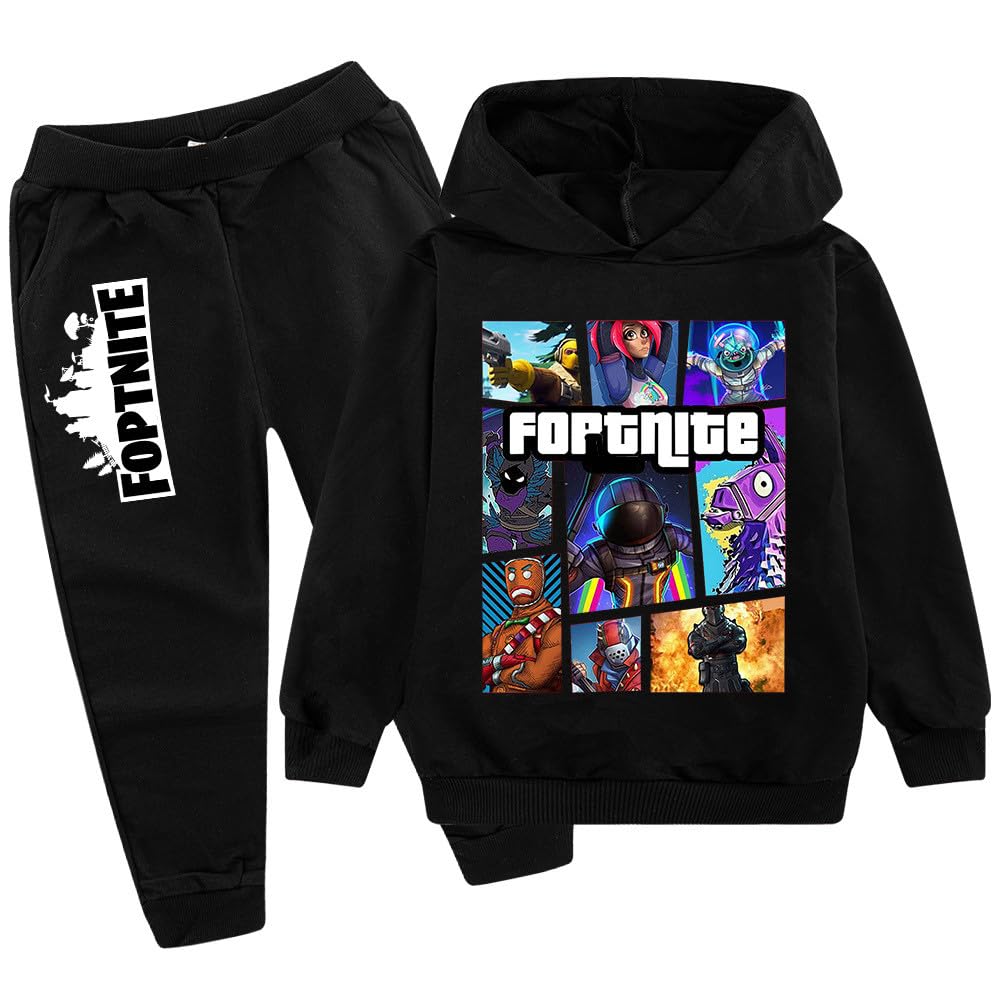 zhaojiexiaodian Sportanzug für Kinder mit 3D-Cartoon-Print,Freizeitpullover für Kinder Hoodie + Hose (DE/NL/SE/PL, Numerisch, 160, Regular, Schwarz B)