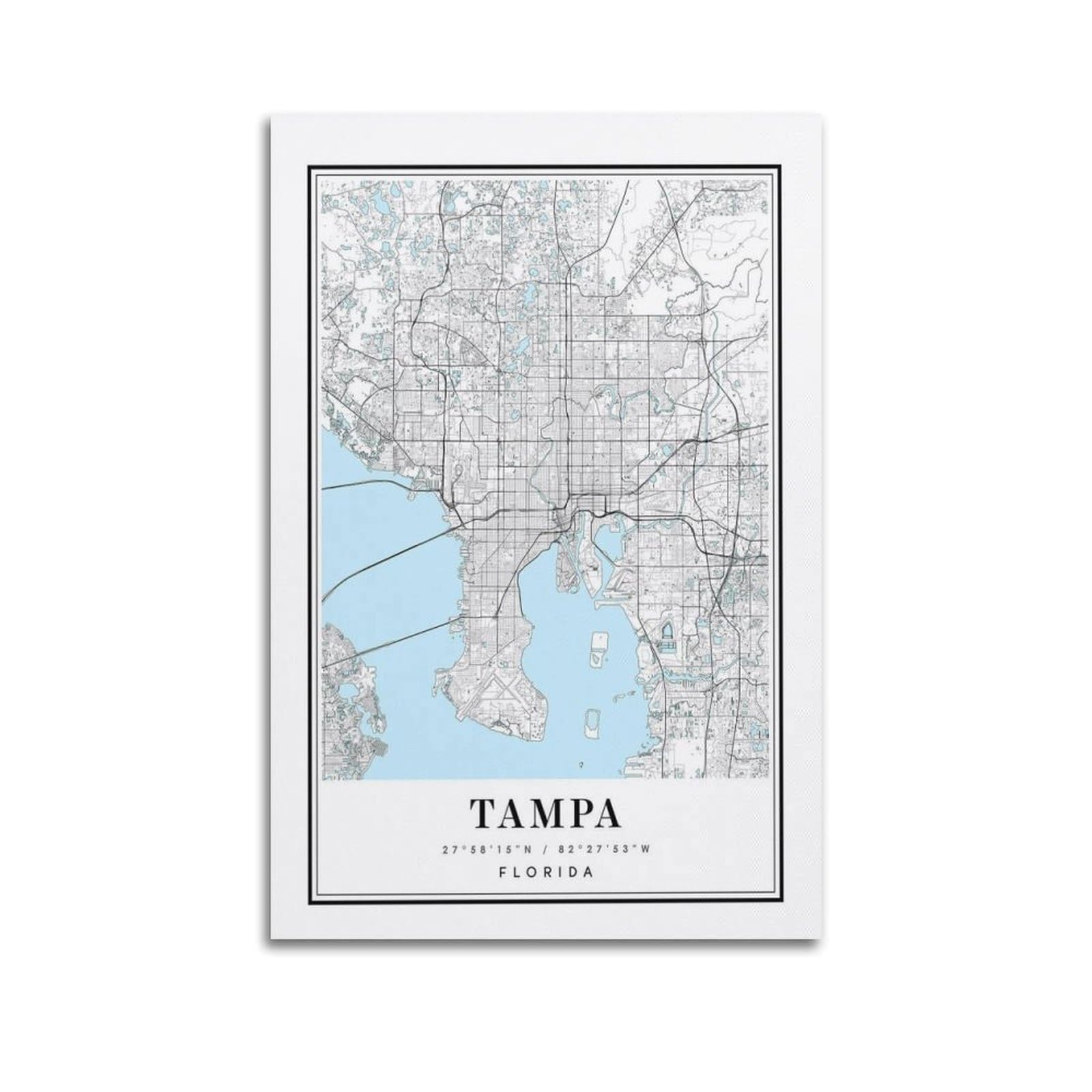 xiaoxiaoshen Tampa Florida Map Canvas Poster Wall Art Prints Room Aesthetic Murals Bedroom And Living Decorations 20x30inch(50x75cm)