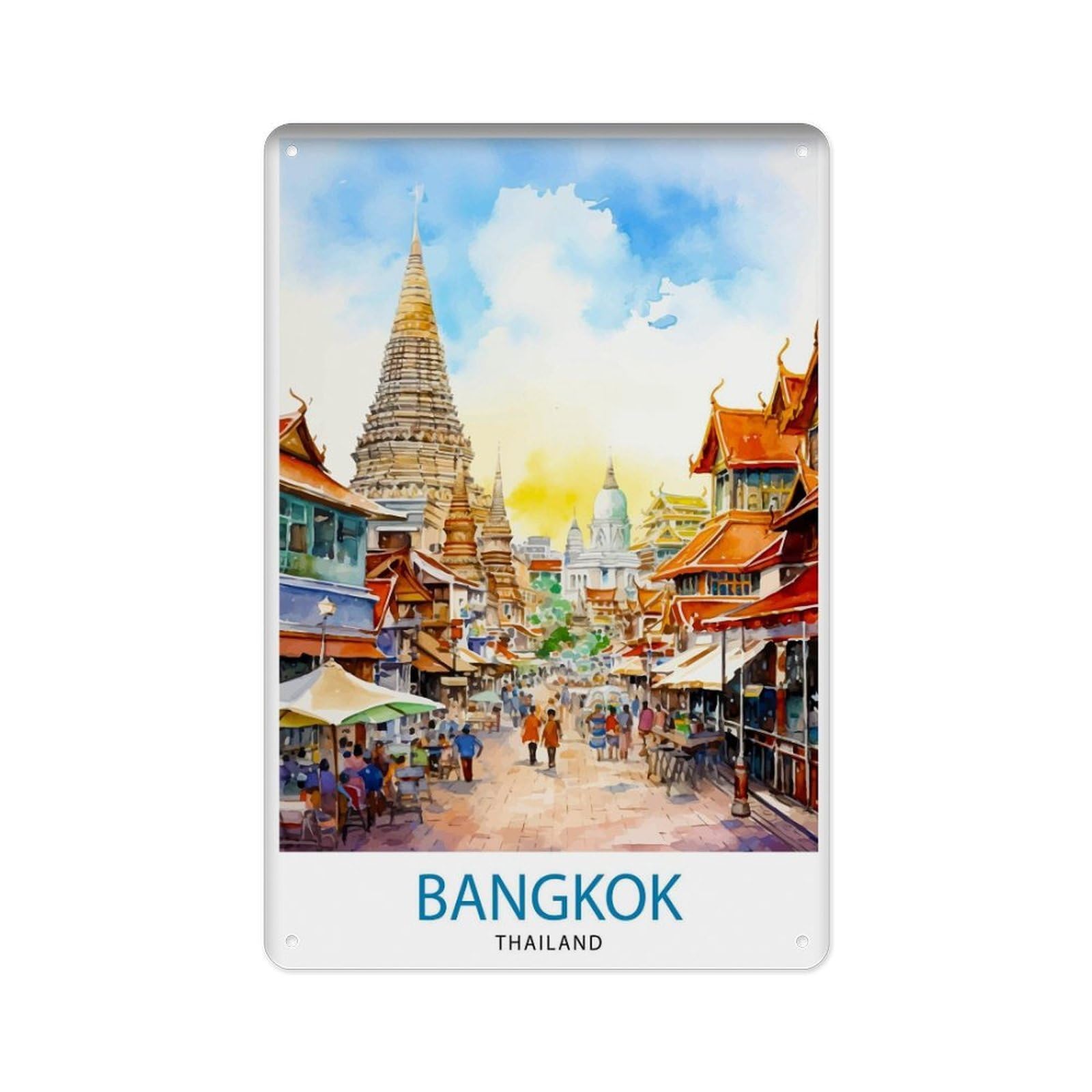 peiyeety Metal Tin Sign Bangkok Thailand Travel, Bangkok Decor Thailand, Bangkok Travel Poster Thailand, Bangkok Travel Gift Thailand, Thailand Home Decor 8 X 12 Inch