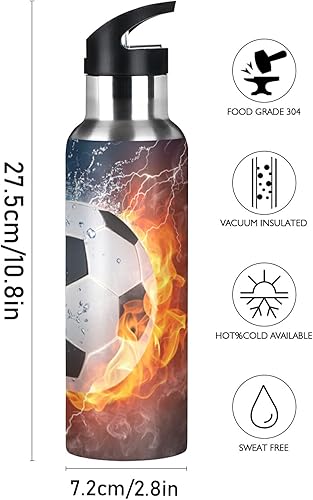 Miniatura 3 de Botellas de fútbol para niños, botella de agua de fútbol para niños, botellas de agua de fútbol con tapa con pajilla, botella de agua de acero