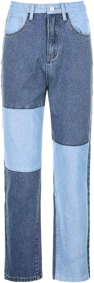 Dasongff Dames patchwork jeans hoge taille stretch cutoffs distressed  straight leg denim jeans broek jaren 70 vintage E-Girl stijl koeiende  contrasterende naden slagjeans broek streetwear jeans : Amazon.nl: Kleding,  schoenen \u0026 sieraden