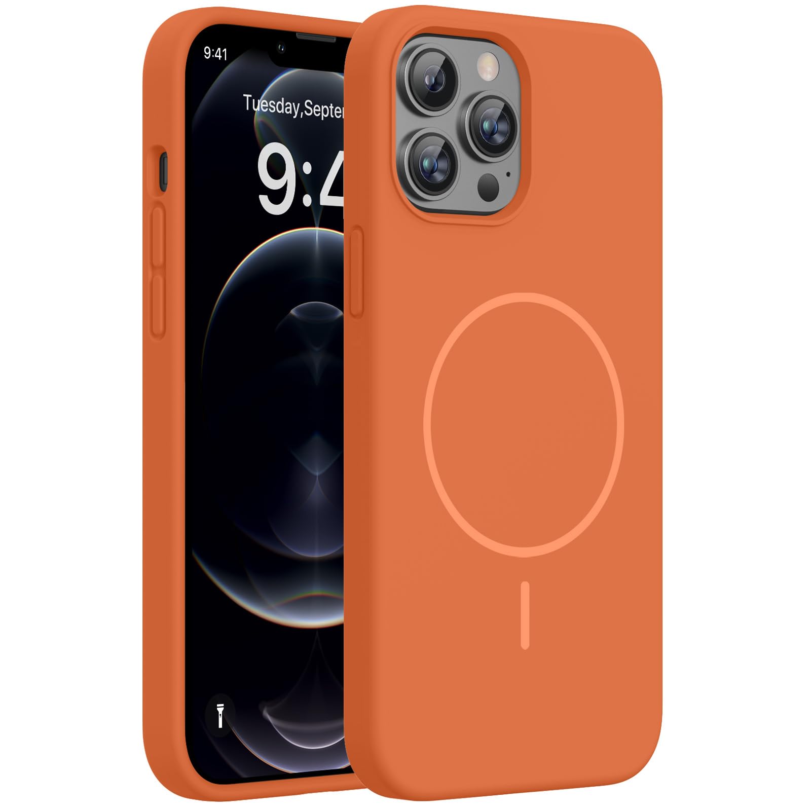 Miracase Silicone & Magnetic for iPhone 12 Pro Max Case, Orange | Compatible with MagSafe, Soft Microfiber Lining, Premium Silicone Case Shockproof Drop Protection Phone Case for 12 Pro Max