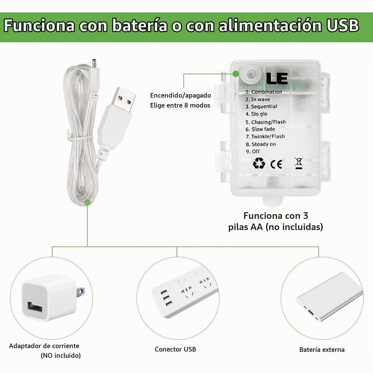 LE Cortina Luces LED 3x3m 300 LED, USB o PILAS, Cadena de Luces Blanco cálido, 8 Modos Luz, Impermeable Interior y Exterior, Luz de Hadas Intensidad Regulable, Decoración de Fiestas, Navidad, Balcón | Cadena de Luces USB o PILAS, Impermeable IP44 Interior