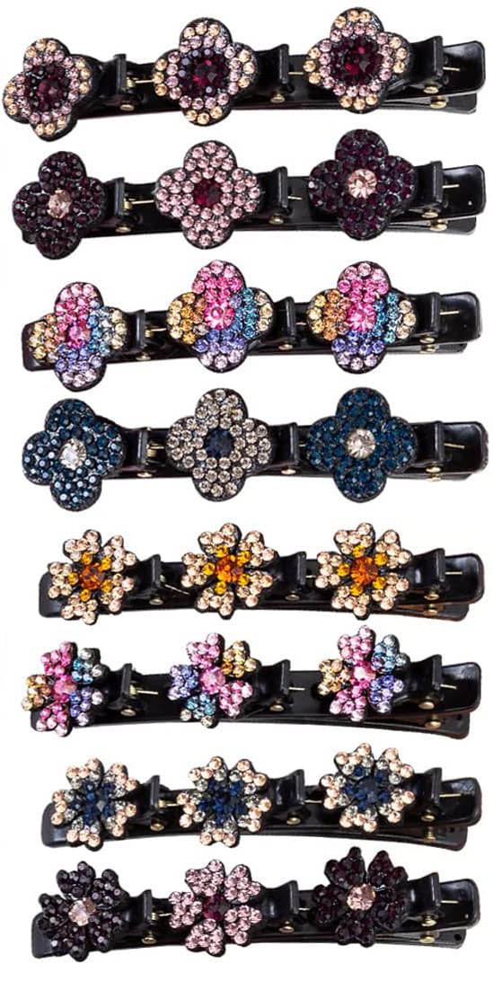 Shining Diva Fashion 8 Pcs Braided Hair Clips for Women Girls Kids Latest Stylish Sparkling Crystal Hair Accessories Birthday Gifts (16020hb)