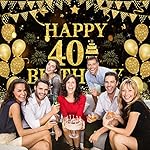 40th Birthday Decorations for Men Women - Happy 40th Birthday Banner Decorations Cheers to 40 Years Birthday Party Suppiles Black Gold Backdrop for 40th Birthday Party Favors Decor (71 x 45 inch) - Image 5