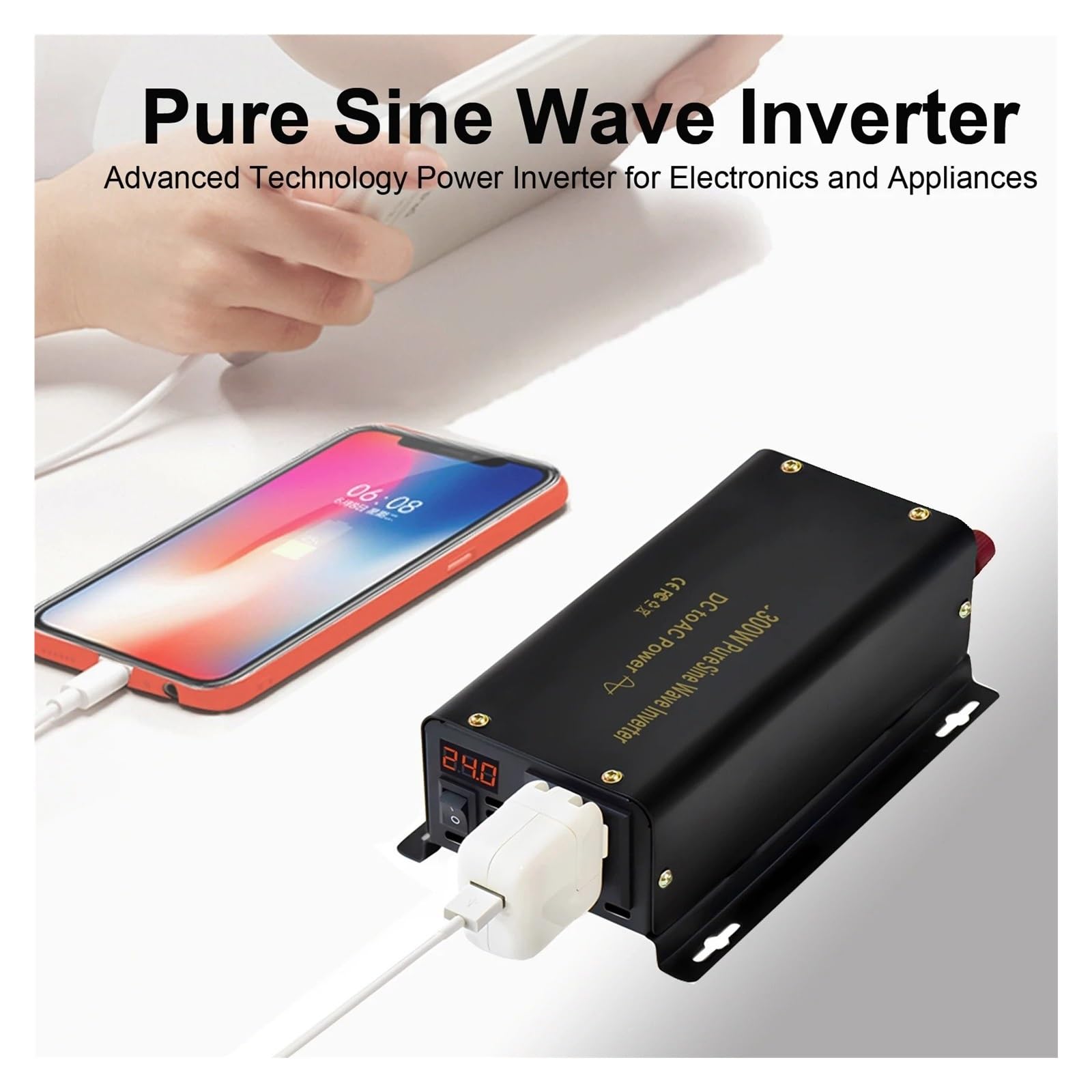 Convertitore Tensione Inverter Potenza A Onda Sinusoidale Pura 300W 24V 220V Pannello Solare Generatore Convertitore 12V/36V/48V/72V/96 CC A 100V/110V/120V/230V/240V CA(100V,AU,24V)