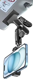 Car Sun Visor Phone Holder - [Metal Arm Clamp] Cell Phone Holders for Your Car Mount, 360° Adjustable Automobile Hands Free Cradle, for iPhone 17 Air Pro Max 16 15 14 13 12, Android, 4-7" Smartphones