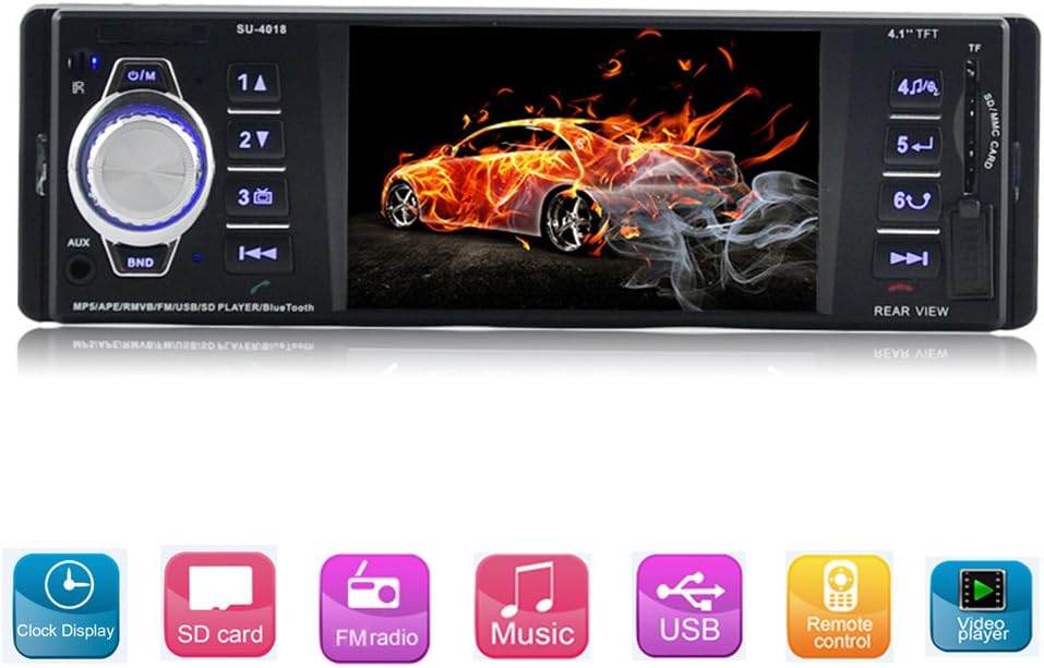 Single Din Car Stereo 4.1 Inch HD TFT Screen Car MP5 Player FM Radio Audio Video Player Support Bluetooth/ USB/SD/AUX/ Remote Control