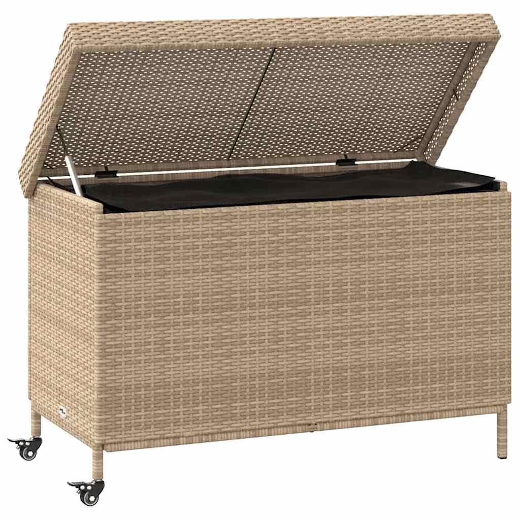 vidaXL Skrzynia ogrodowa z kółkami, beż, 110x55x73 cm, polirattan, skrzyniaogrodowa, skrzynia na balkon, skrzynka ogrodowa, skrzynia na taras
