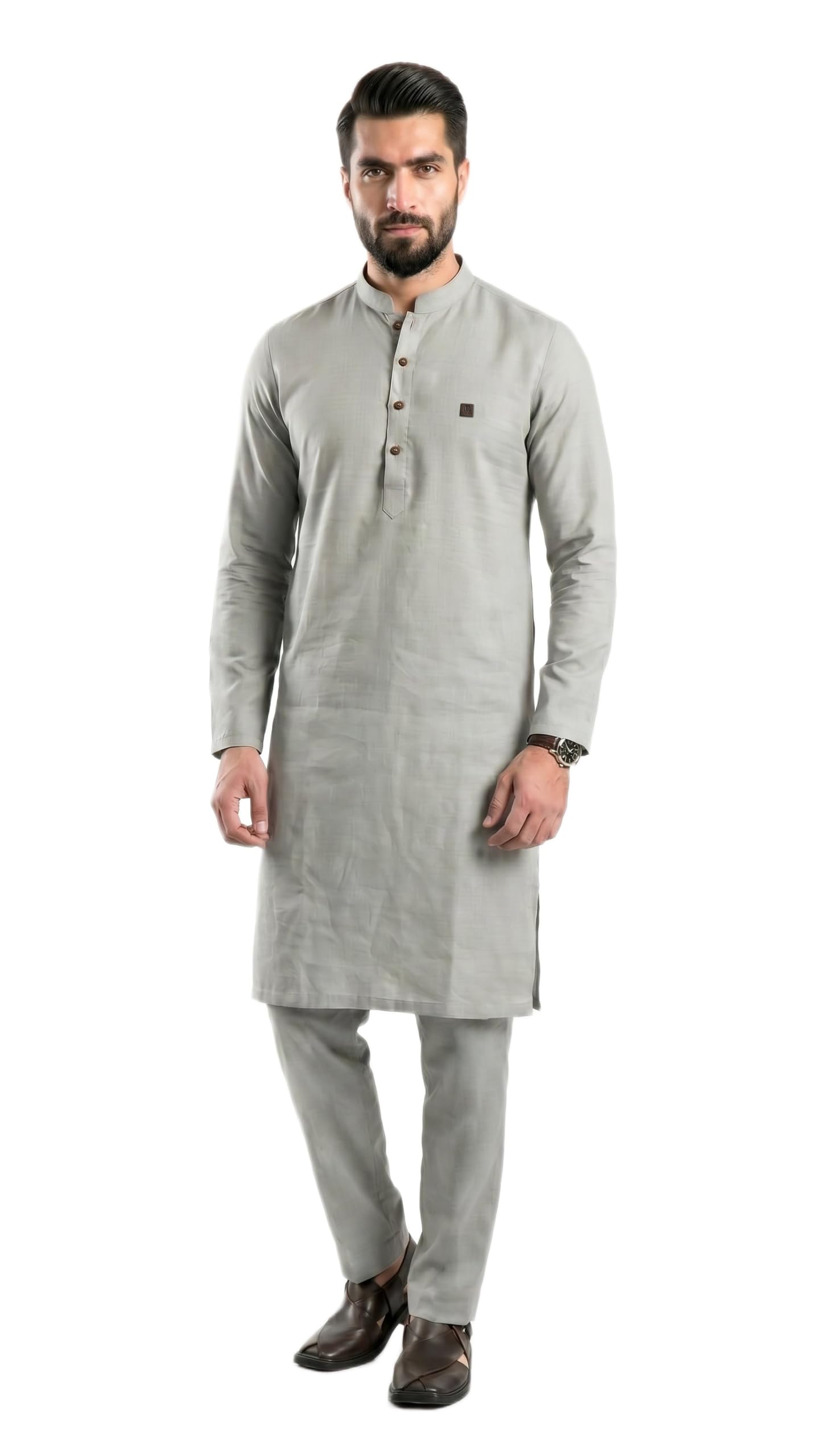 mashroo Men's Kurta Pajama Set, Grey, S, 100% Linen, Ethnic Wear-picture-44