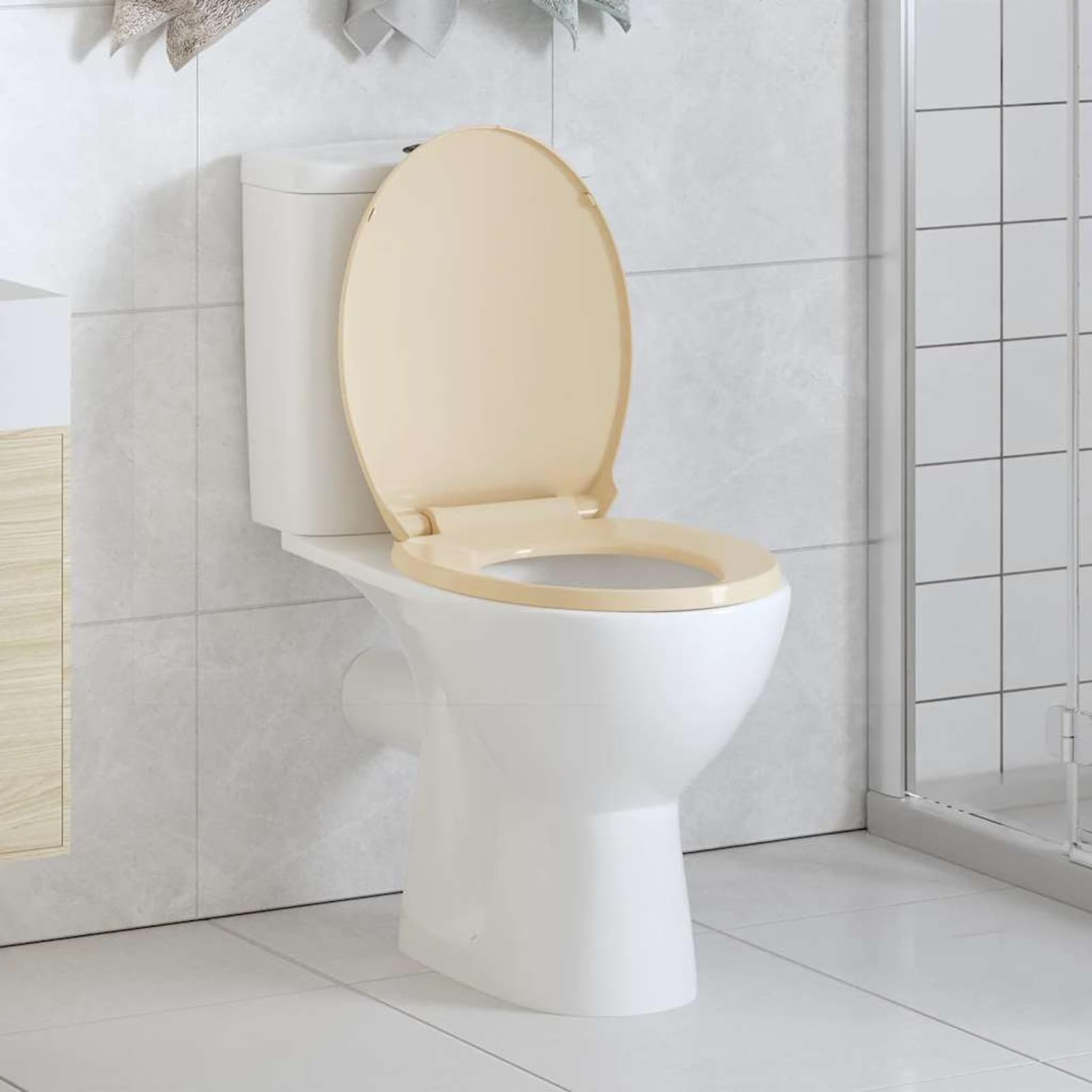 Abattant WC ovale beige Homgoday à fermeture amortissante pour toilette de maison