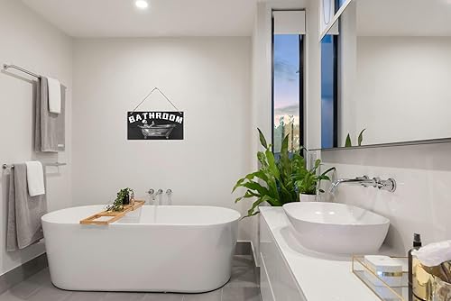 Miniatura 4 de DZQUY Letrero de madera para baño, esqueleto de baño, letrero colgante de calavera para baño, decoración de madera, placa de arte de pared,