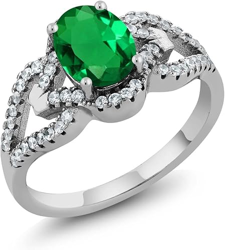 Gem Stone King Anillo de plata de ley 925 con esmeralda simulada verde para mujer, 2.12 quilates (disponible en 5,6,7,8,9), Metal Gema, esmeralda