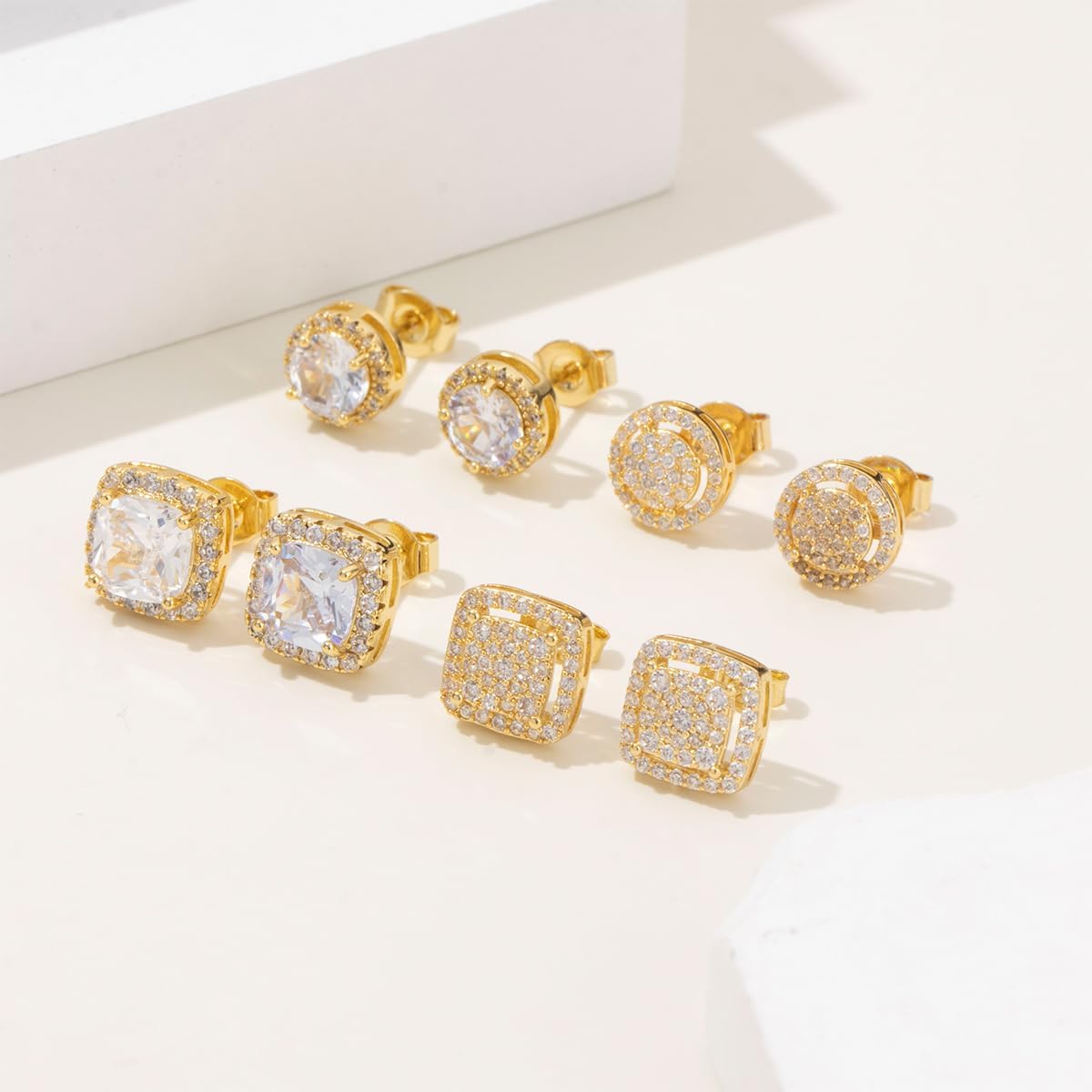 Cubic Zirconia Stud Earrings for Women Men 14K Gold-Plated Halo Stud Earrings Hypoallergenic Earrings CZ Halo Stud Earrings for Sensitive Ears - Image 6