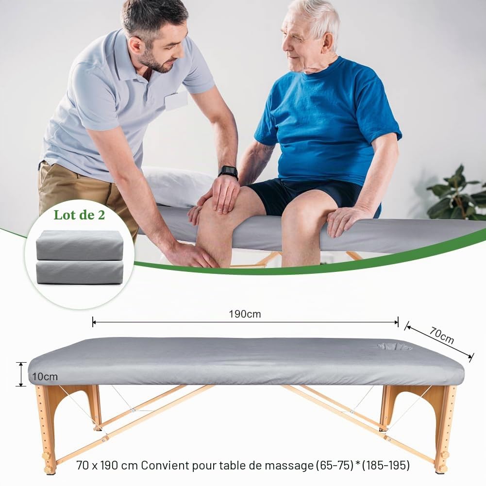 Drap Housse Table de Massage avec Trou de Visage 70 x 190cm Imperméable Résistant à l'Huile Lavable Gris