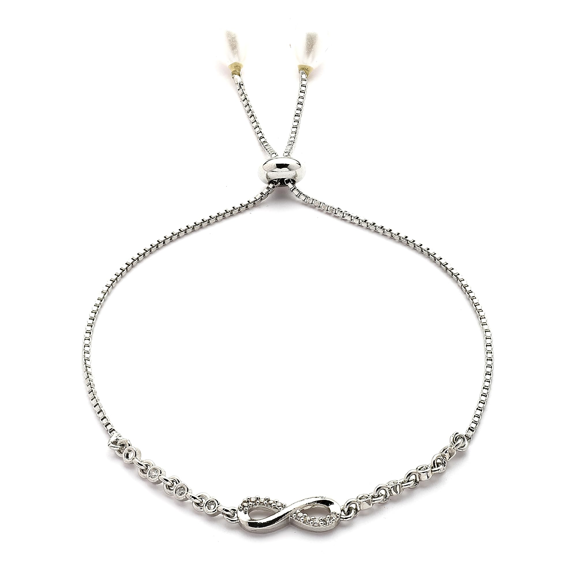 zeneme Rhodium Plated Silver Toned Infinity Shaped White Cubic Zirconia Studded Wraparound Adjustable Bracelet For Women & Girls | Stylish Jewellery-picture-26