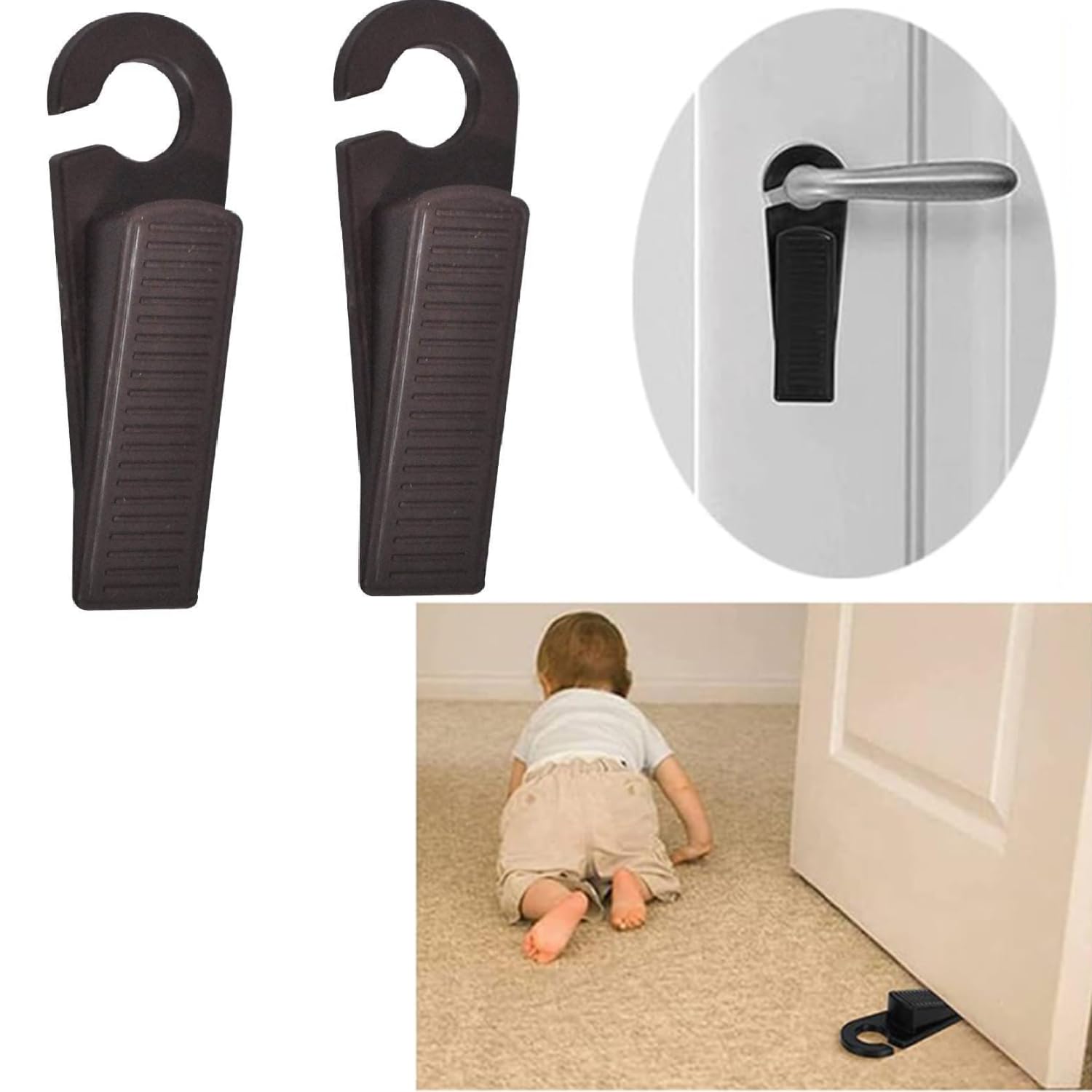Prostuff.in® Door Wedge Stoppers with Holder Heavy Duty Slip-Resistant Rubber Door Stopper Assorted Colour 2 Pcs