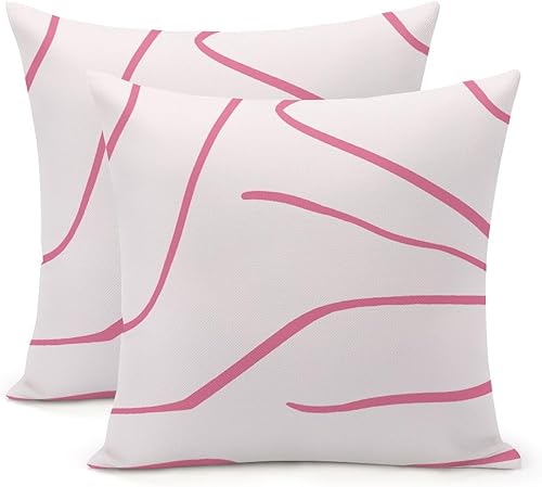 Zyadsinoudor Set of 2 Throw Pillow Case Boho Pink Geometric Cushion Cases Traditional Chinese 22x22in Decorative Pillow Home Cotton Linen Elegant