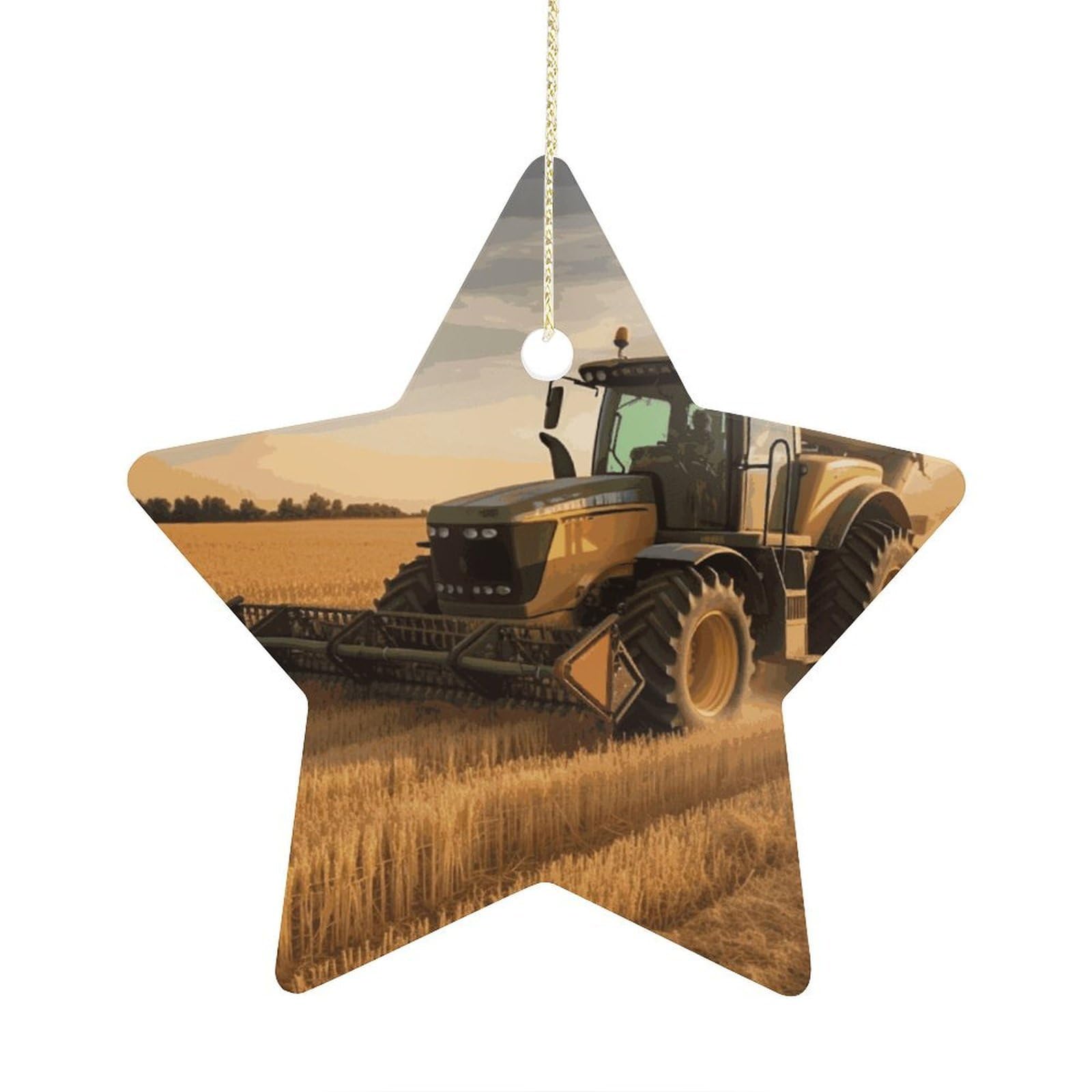 Fodpand Women's Style Farm Tractor Harvest Ornament With String, Keepsake Hanging Decorations,Ceramic Ornaments For Men Indoor Home Holiday Party Gifts