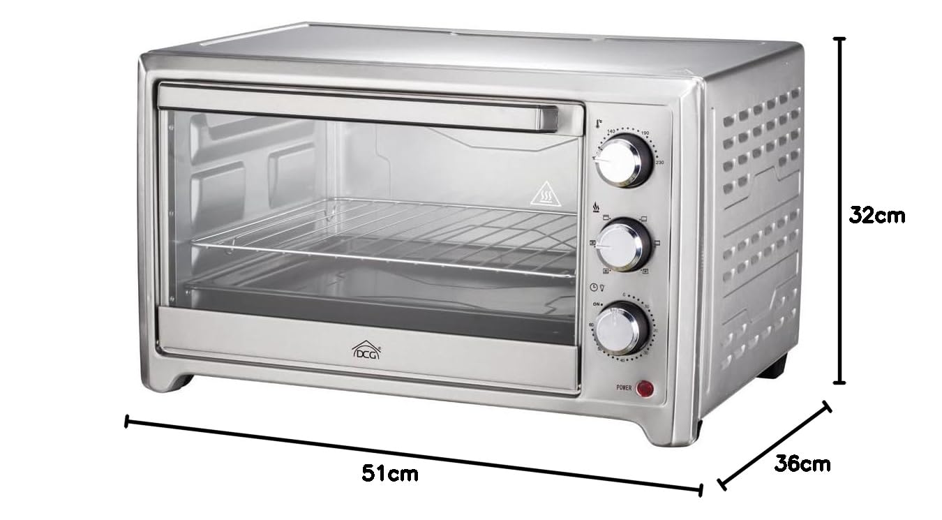 DCG, FORNO 35LT - ACCIAO INOX - TERMOSTATO 4 FUNZIONI - VENTILATO - NORME A12-1500W - Timer acustico da 60 minuti