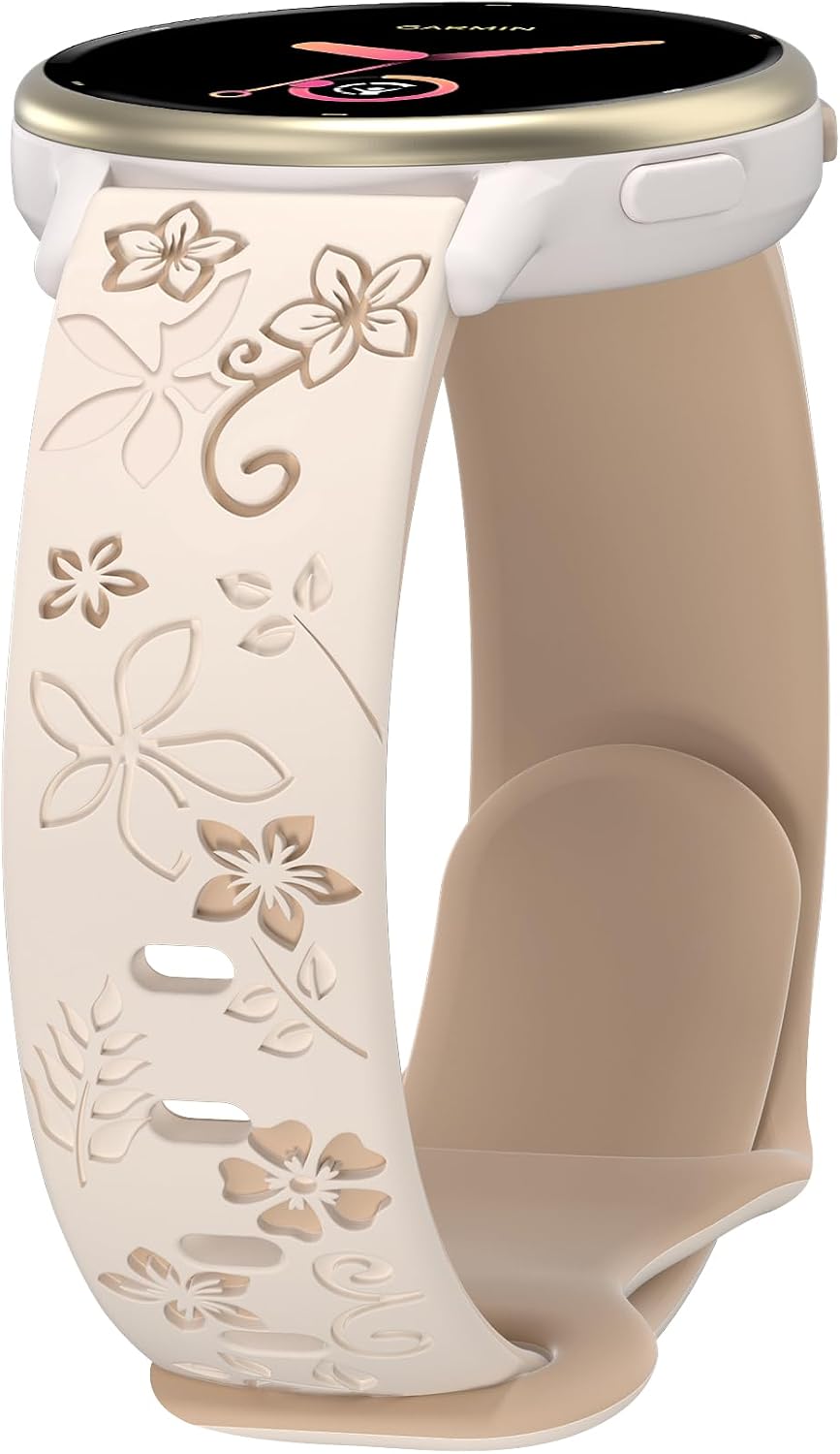 Floral Band Compatible with Garmin Vivoactive 6/Vivoactive 5/3/3 Music, 20mm Soft Silicone Cute Women Two-Tone Flower Sport Strap for Venu/Venu Sq/Sq2/Forerunner 165/55/245 Replacement Accessory