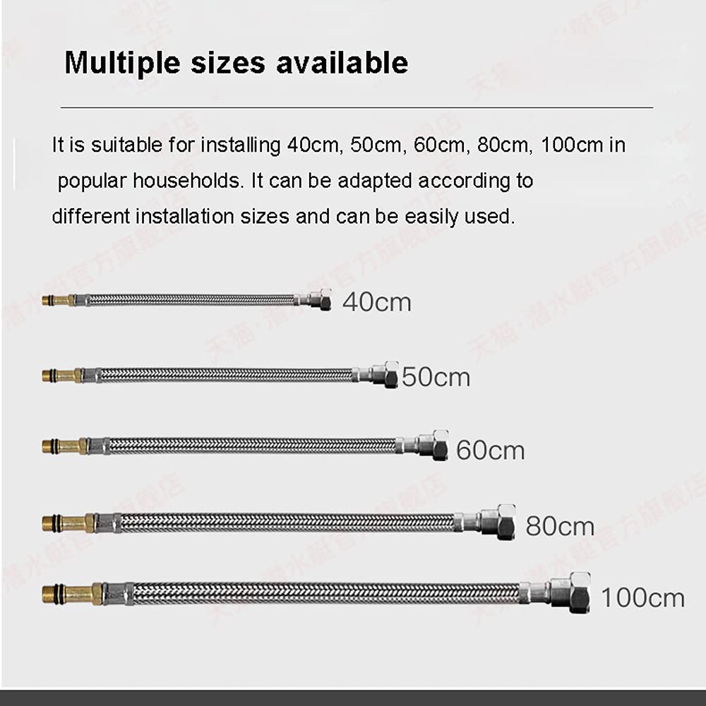 40, 50, 60, 80,100 cm Conector de Grifo Extra Largo, Trenzado de Acero Inoxidable de Suministro de Acero Inoxidable Hilo de compresión Femenina de 1/2 Pulgadas x M10 Conector Macho, 2 PCS