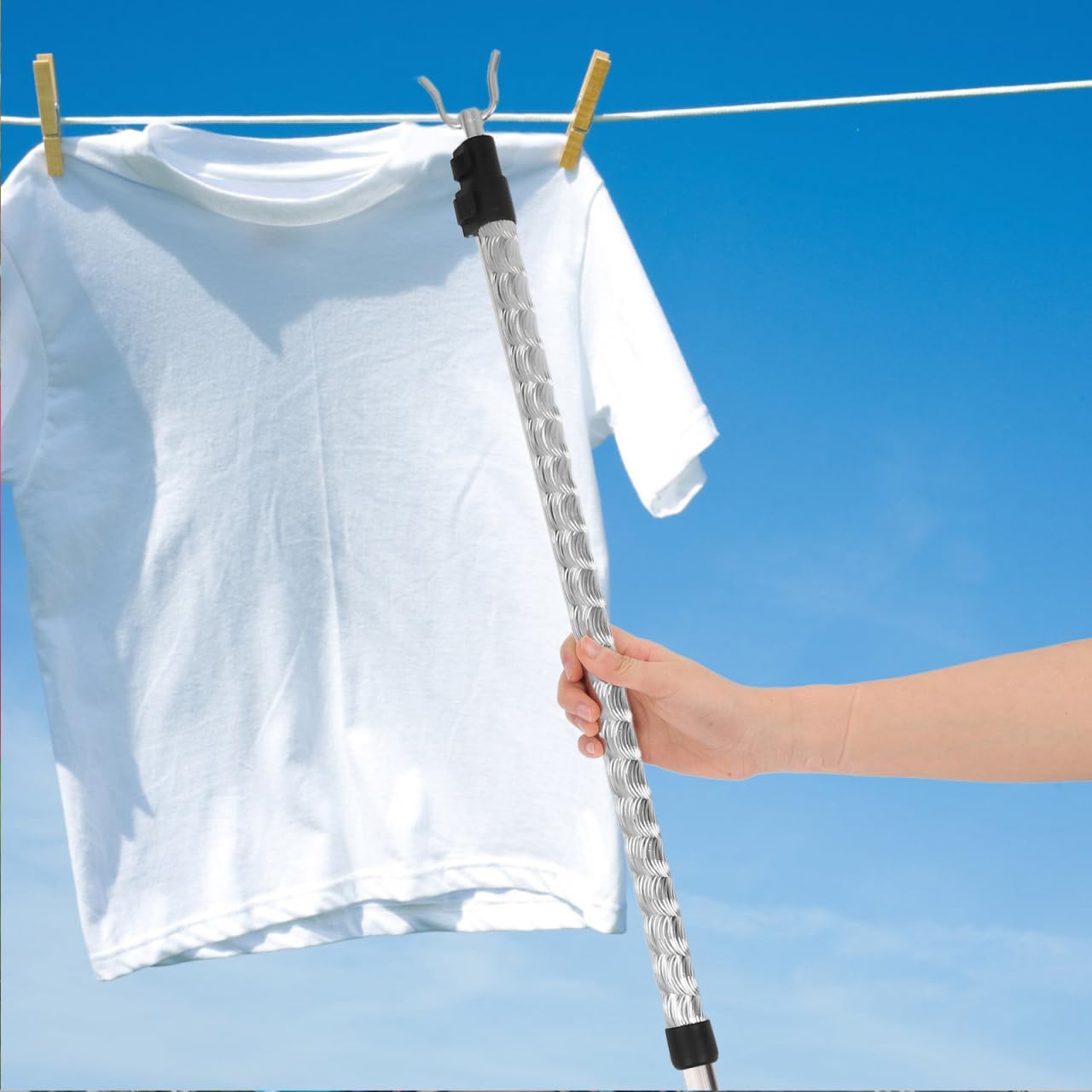 Telescopic Clothes Drying Rod with Fork Handle 50.00 Inch Adjustable Laundry Pole for Home Clothesline and Closet Organization