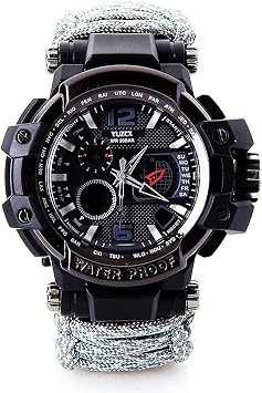 50M Waterproof Military Tactical Paracord Watch Multifunction Outdoor Survival Watch for Men Sport Wrist Watches with Compass Thermometer