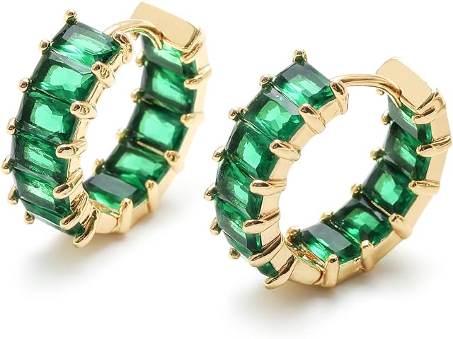 MESOVOR Cubic Zirconia Hoop Earrings for Women, 18K Gold Plated Sparkling Multcolors Zirconia Circle Huggie Earrings Summer Birthday Party Jewelry Gifts for Women Girls