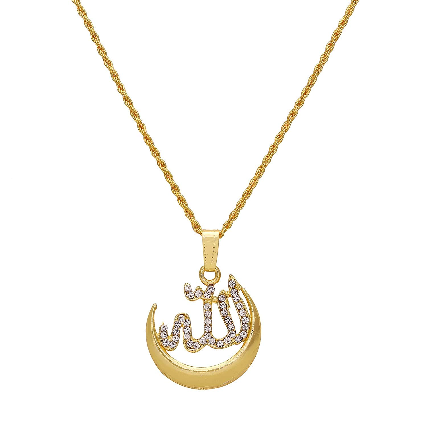 Mahakaal Jewels® Gold Plated Half Moon Crescent with Allah Word CZ Studded Religious Spiritual Locket Chain Pendant Necklace Pendant Religious Jewelry for Men/Women (B08ZYFC4XC) Amazon Price History, Amazon Price Tracker
