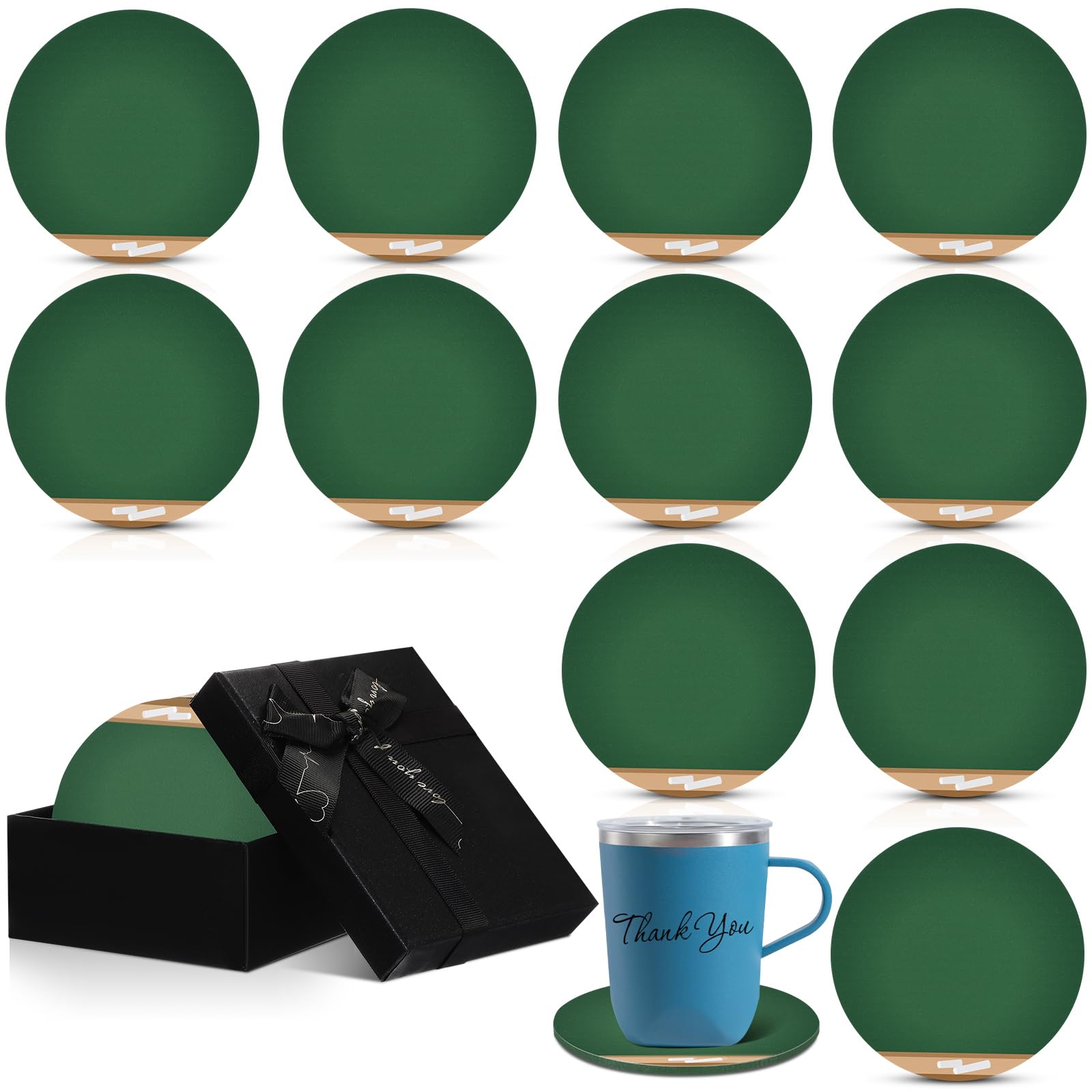 LemonRoad 12 Pcs Thank You Appreciation Coasters Set for Teacher Appreciation Gifts Bulk, Drink Absorbent Wood Coasters with Gift Box for Desk